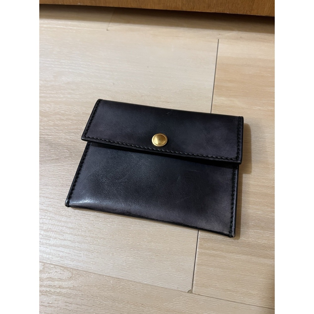 Unisex Black Leather Soft Snap Cars Holder Wallet Striped Interior Gold Hardware